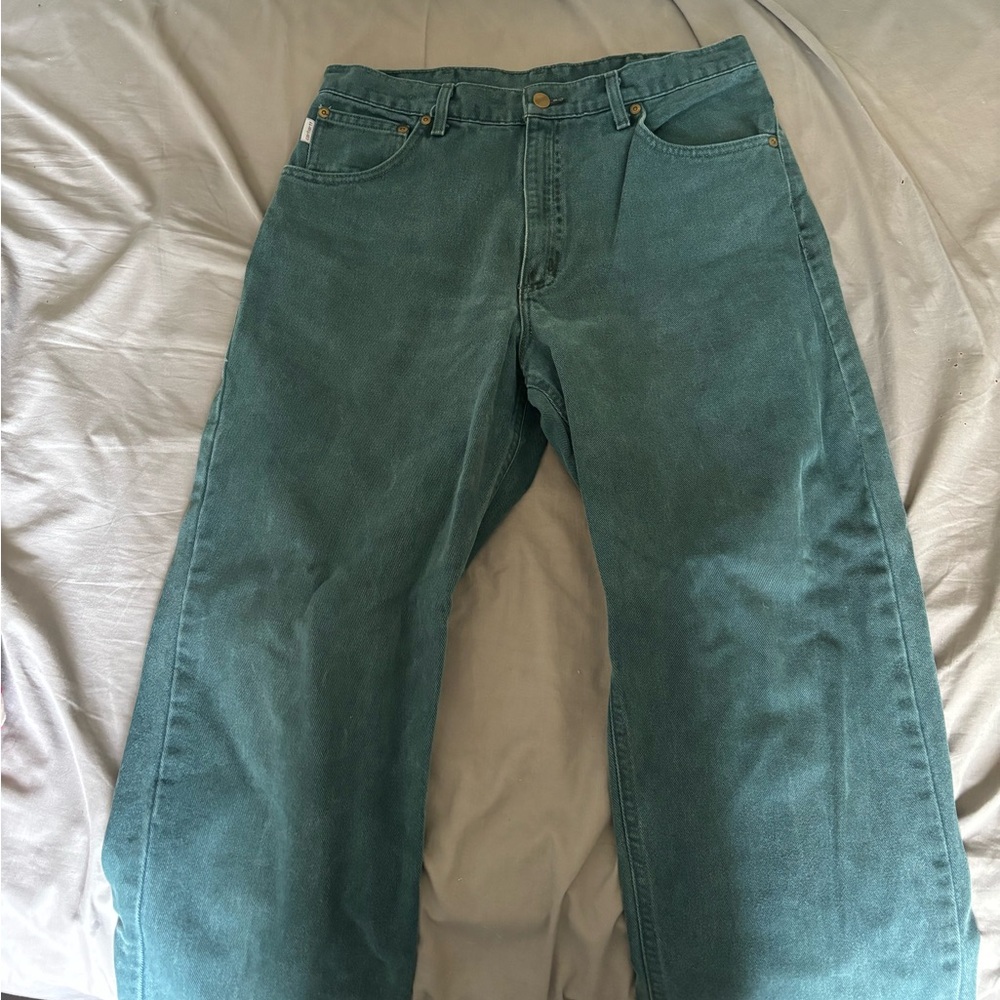 Green denim Carhartt pants